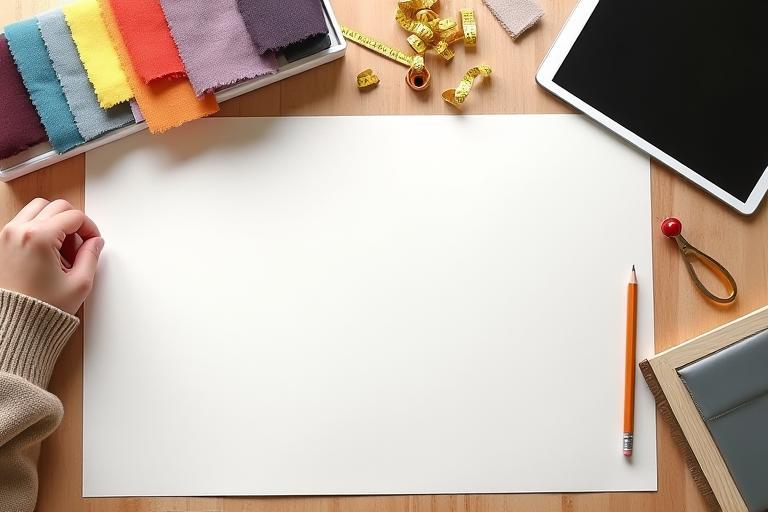 Mesa de diseño con bocetos y muestras